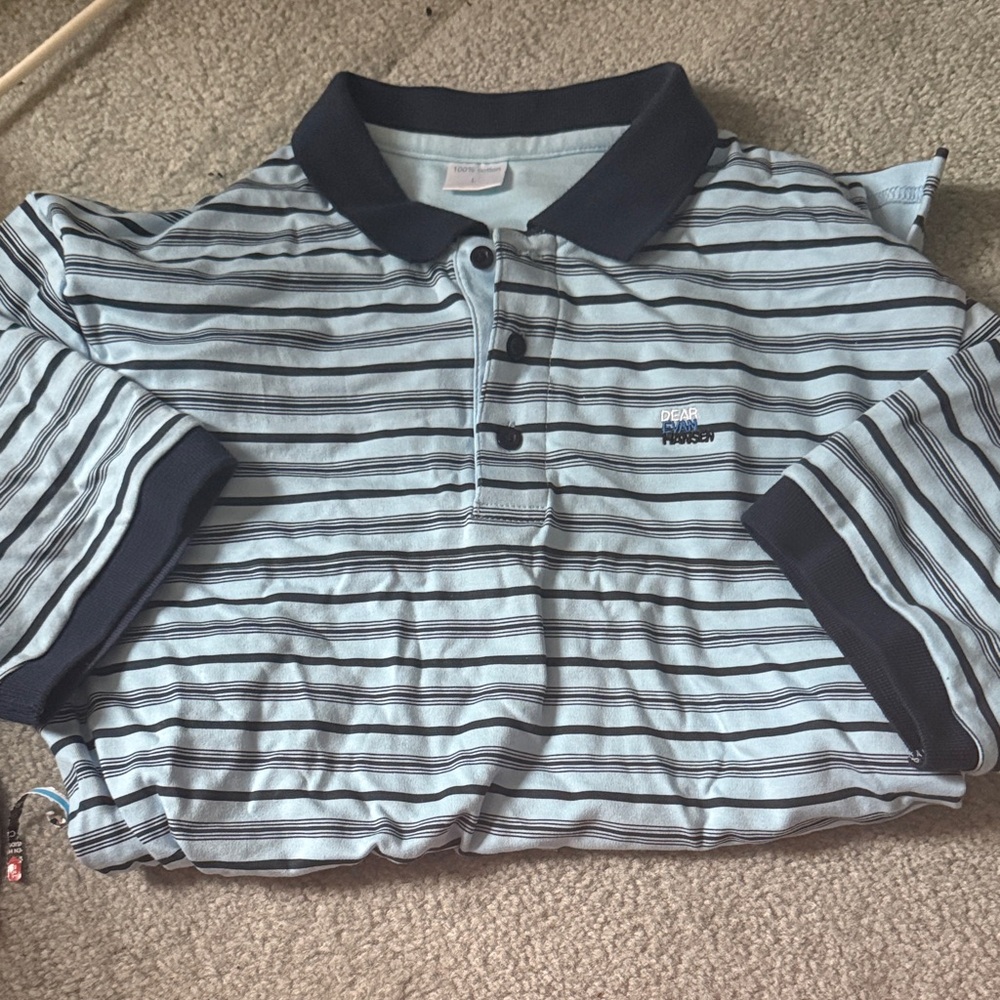 RARE Dear Evan Hansen on Broadway Polo  Men's Navy Striped Polo Shirt